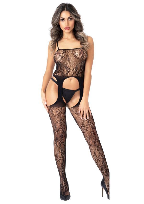 Bodystocking con reggicalze floreale